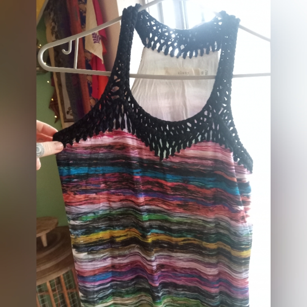 Cluny Crochet Trim Rainbow Print Mini Dress